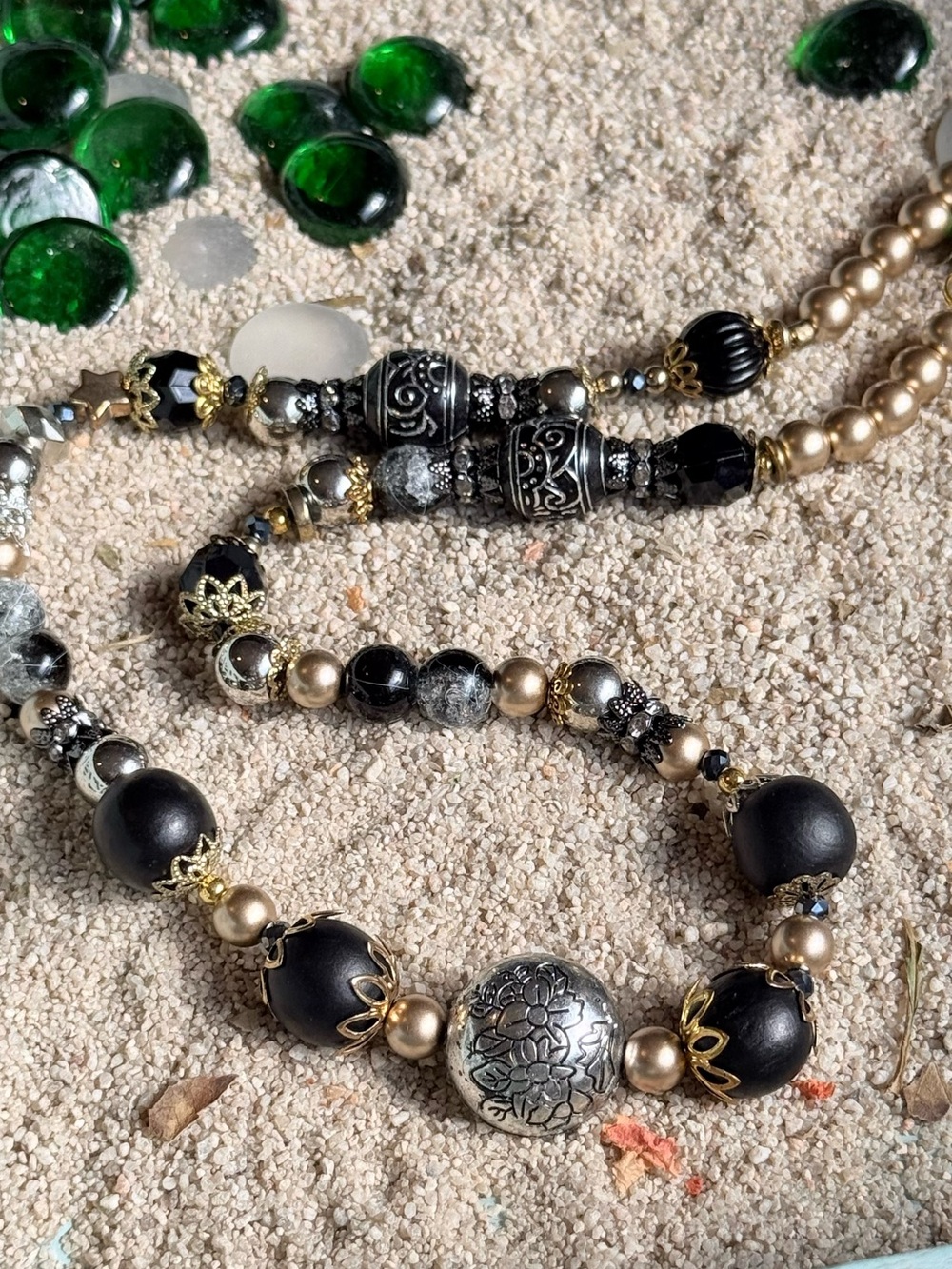 HIGH SUMMER + Black Faceted & Textured Beaded Necklace onyx